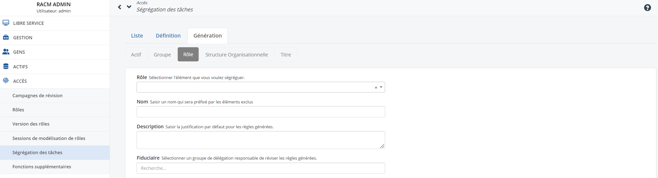 Page de détails sur la ségrégation des tâches, génération de règles multiples