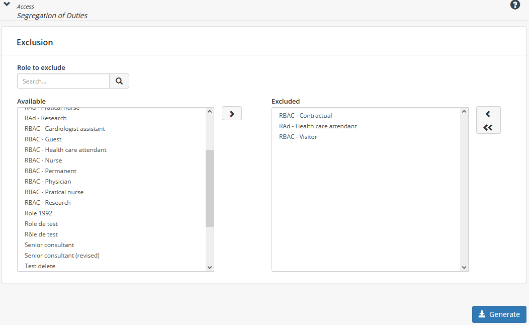 Task Segregation Details Page, Exclusion Selection