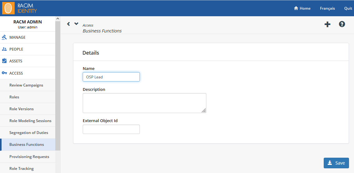 The Business Functions Details page