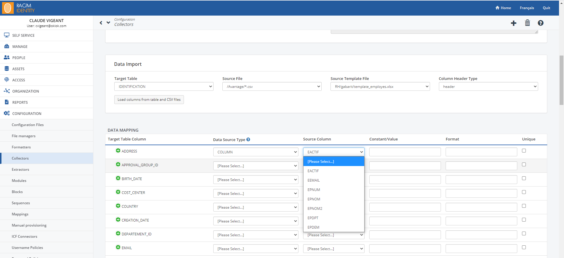 Mapping fields from a CSV File