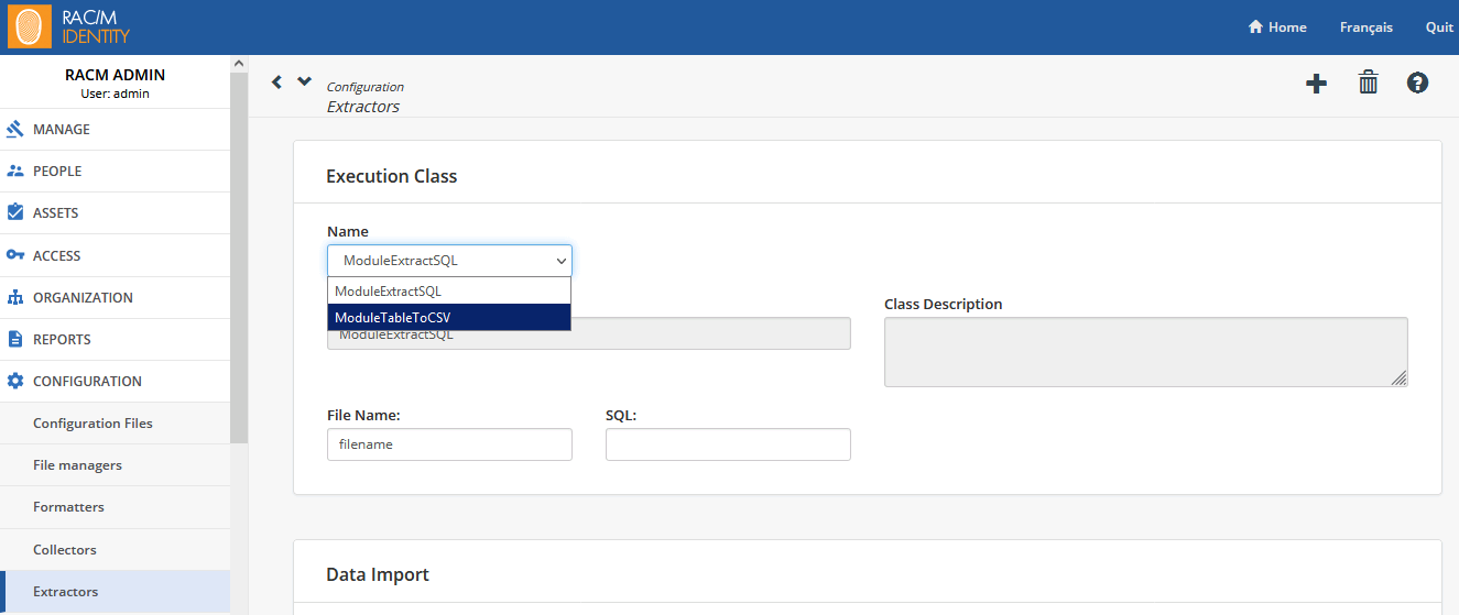 Extraction module selection