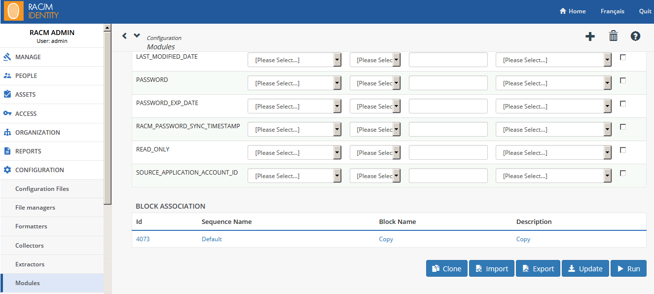 Example - Buttons at the bottom of the Modules page