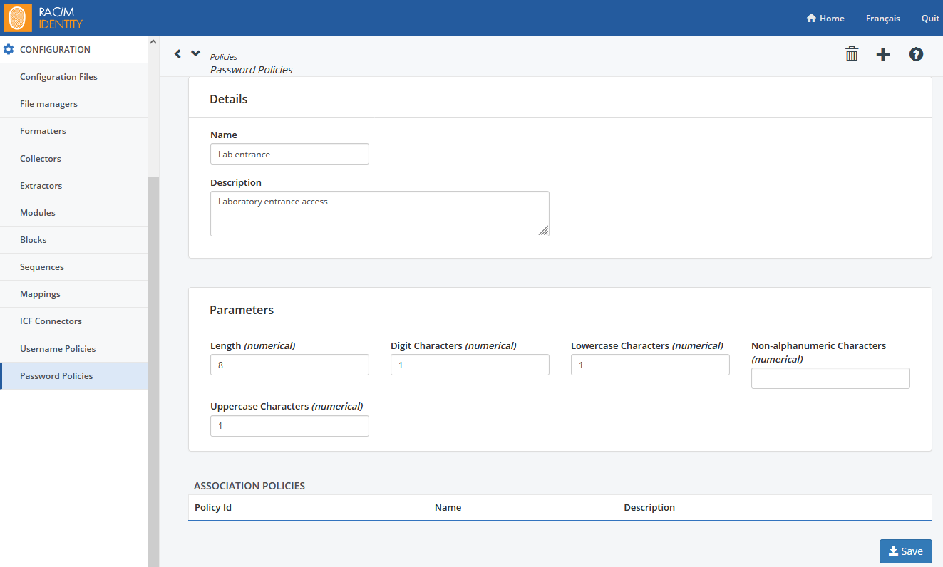 Password policy configuration