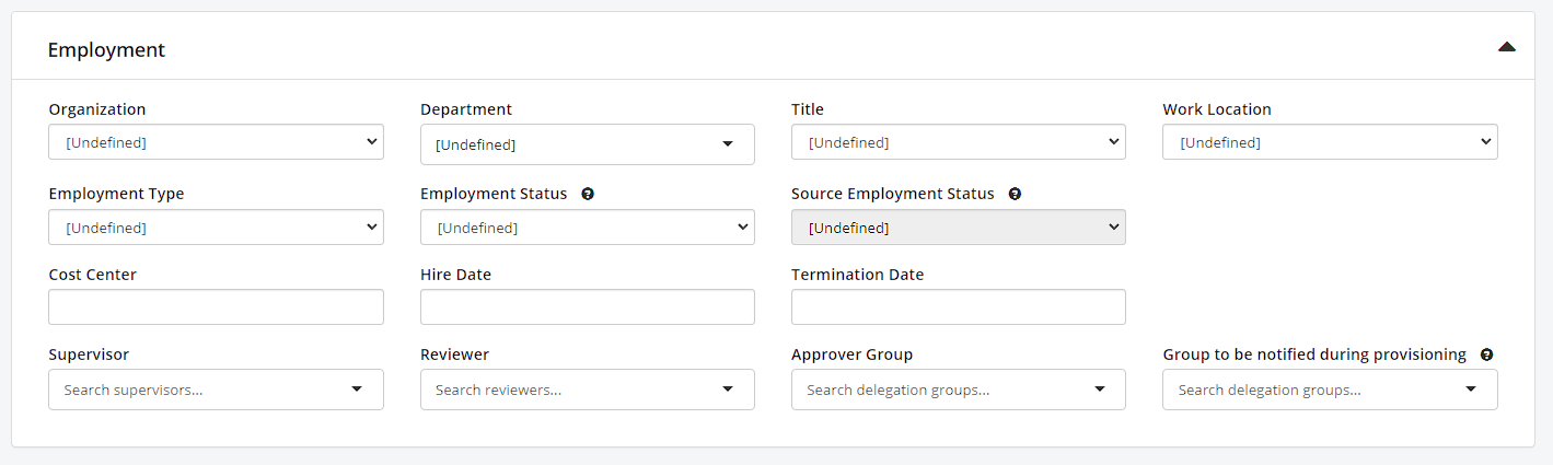 Identities - employment information