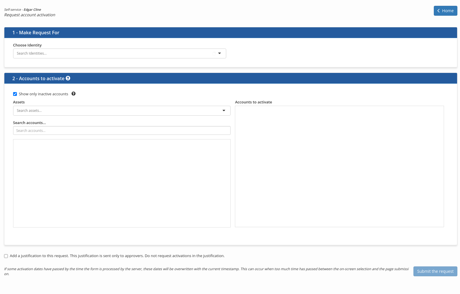 The account activation request form