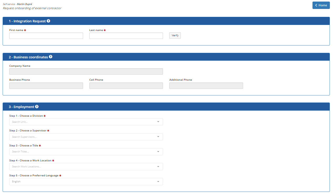 The onboarding request form