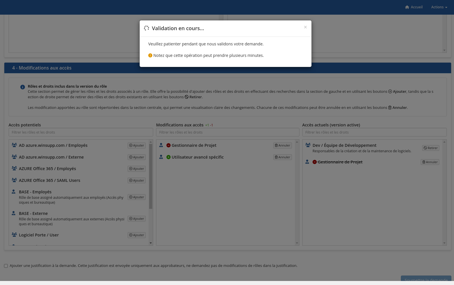 Soumission de la demande de modification