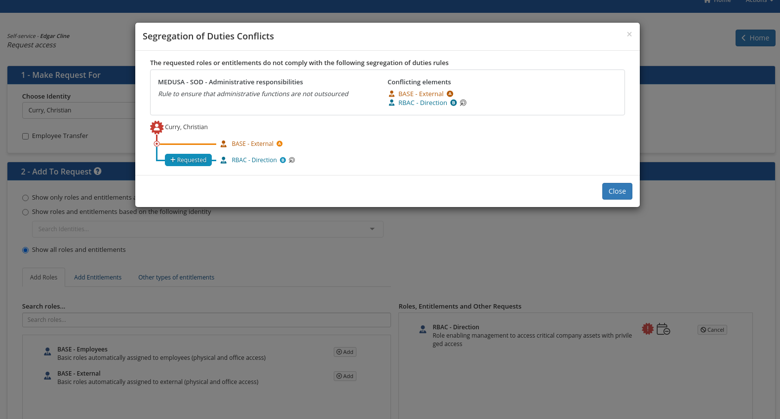 The details of an SOD rule violation