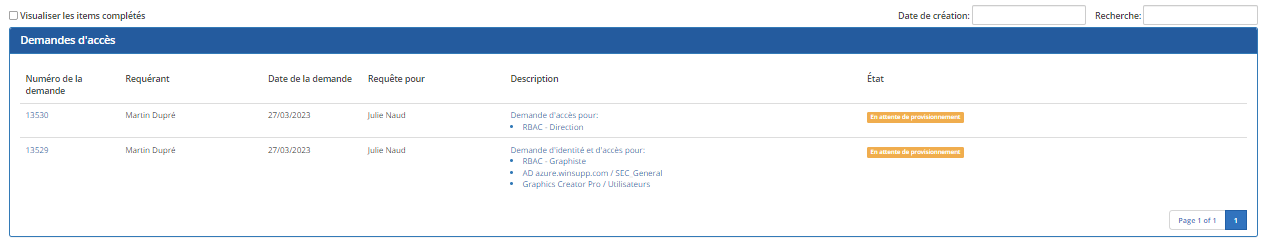 Liste des demandes en cours