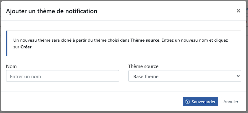 Formulaire de création de thème de notification